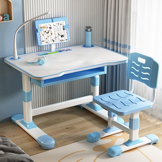 Desk for Kids, Kids Desk and Chair Set Height Adjustable for Girls, Kid Study Table and Chair Set with Widened Desktop Storage Drawer