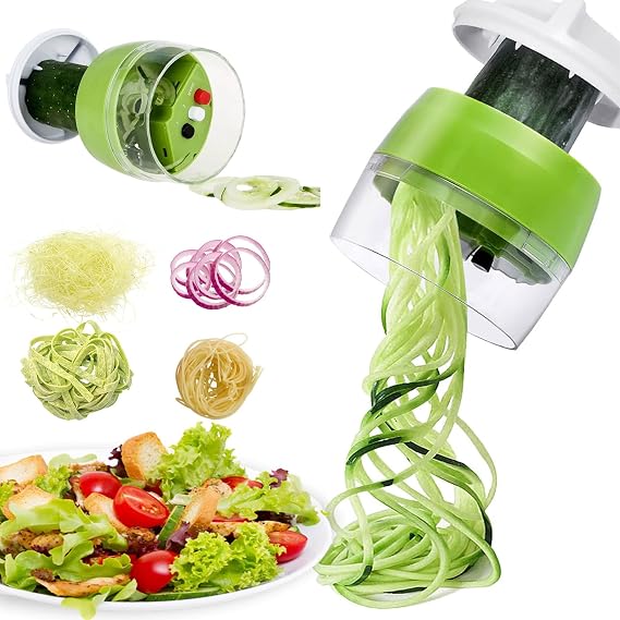 4 in 1 Spiralizer for Vegetables - Adjustable Vegetable Slicer - Zucchini Courgette Spiralizer Noodles Spaghetti Maker - Veggie Carrot Cucumber Slicer Spiral Cutter - Kitchen Tools &amp; Gadgets