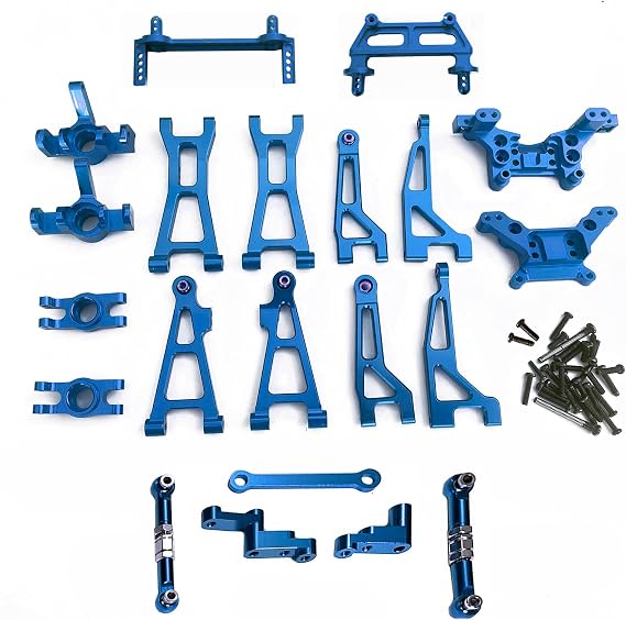 Swing Arm Shock Mount Body Pillar Steering Rod Kit, Metal Aluminum Alloy Upgrade Accessories Spare Part, for Hyper GO BEZGAR Jetwood H16BM H16GT H16DR 1/16 RC Car (10 Sets Blue)
