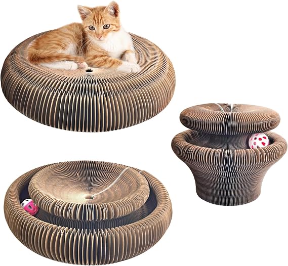 Magic Organ Cat Scratching Board with Ball, 36cm/14.17inch Cardboard Cat Scratchers Interactive Toys for Mental Physical Exercise Indoor Cats