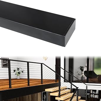 Muzata 6'6" Black Cable Railing Handrail Rectangular Stainless Steel Handrail for Cable Railing System Top Rail Deck Stair Indoor Outdoor Length Adjustable with Paper User Guide HT10 BP4