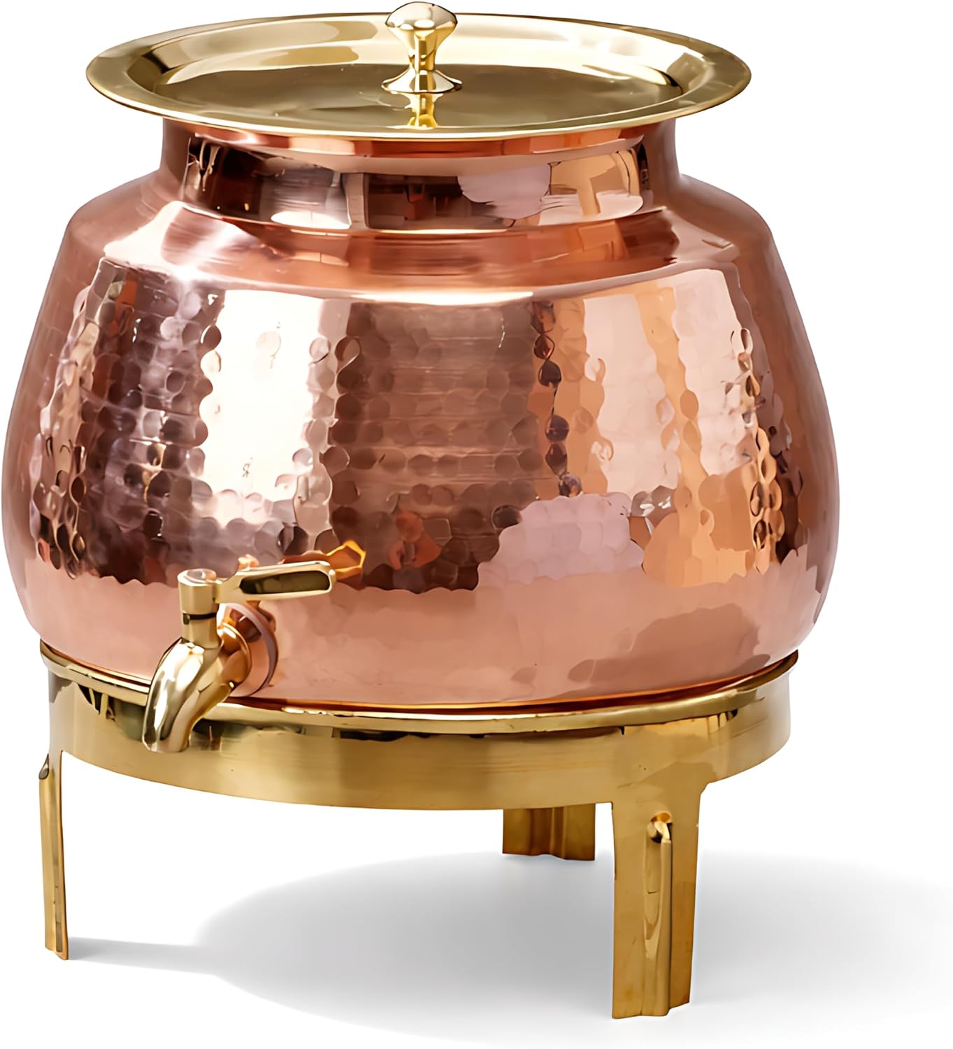 P-TAL Copper Water Dispenser 3L | 100% Pure Copper PotMatka with Prefitted Leakproof Brass Tap, Lid and Stand