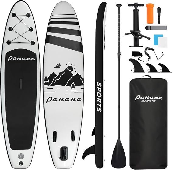 Panana Inflatable Stand Up Paddle Board 10'/10'8''x30''/32''x6'' iSUP Non-Slip Deck Paddleboard for Adults Beginners Youth, with Paddle Pump Fins Leash Backpack