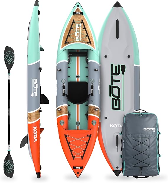 BOTE Koda Aero Inflatable Kayak Packable for Single Rider Adults Kids Family Friendly Blow Up Fishing MAGNEPod Compatible, Multiple Sizes