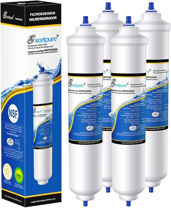 EXCELPURE RWF0300A Inline Water Filter, Replacement for GE GXRTDR, Samsung DA29-10105J, Whirlpool WHKF-IMTO, IC-100A, 4378411RB, Samsung HAFEX/EXP, For Refrigerator, IceMaker, RVs, Marines, 4PACK