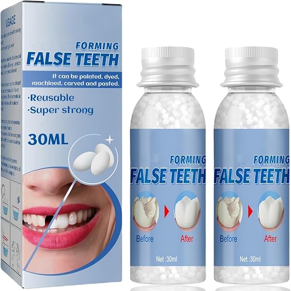 2PCS Temporary Tooth Filling,Temporary Tooth Repair Kits,Temporary Tooth Filling Repair Kit with Moldable False Teeth,Teeth Replacement Kit,Dent/ure False Teeth Repair Beads for MissingTooth