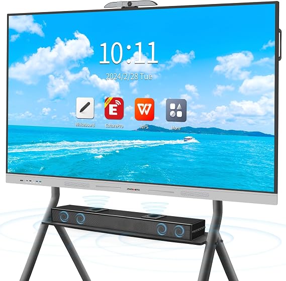 75 inch Smart Board 4K UHD Smartboard with 48MP AI-Tracking Camera, 100W Soundbar, Interactive Digital Whiteboard for Classroom Home Office, Android 14 8+128GB (Wall Mount Included)
