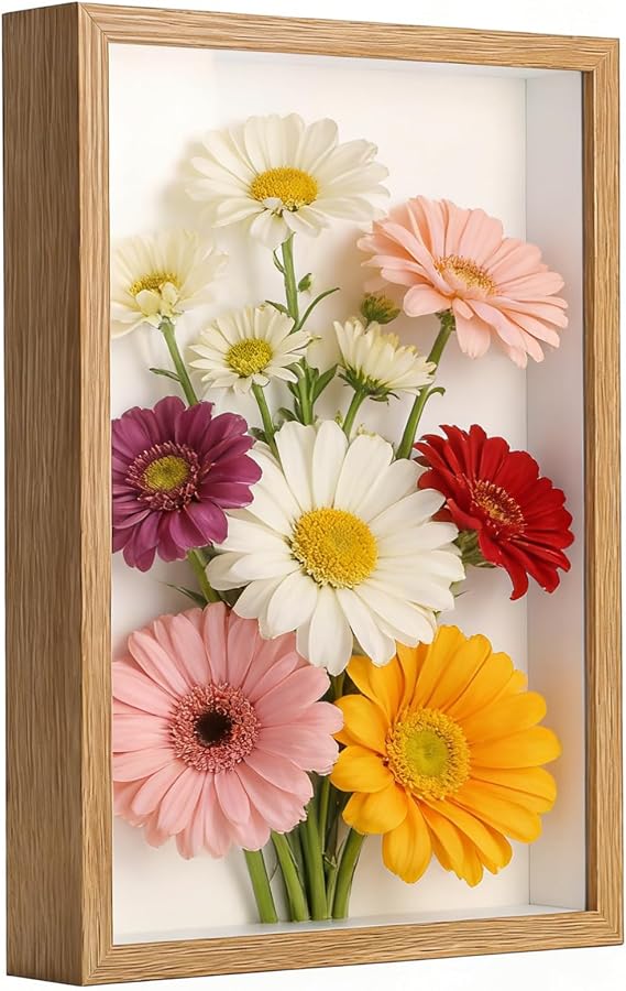 3D Shadow Boxes, Memory Box Frame, Deep Shadow Box Frames for Objects up to 3cm, Picture Frames for Crafts, Photos, Flowers, Artworks, and Memory Display (Wood Color, 8.27x11.7 in)