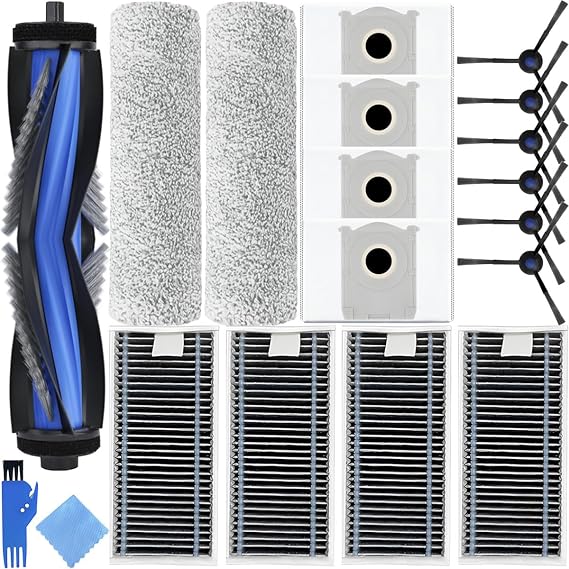 Accessory Set for ECOVACS DEEBOT X8 Omni / X8 Pro Omni Robot Vacuum Cleaners 1 x Main Brush 4 x Hepa Filters 6 x Side Brushes 2 x Mop Rollers 4 x Dust Bags Replacement Parts(17 Pcs)