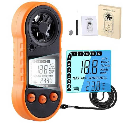 Digital Anemometer,Handheld Wind Speed Meter,Air Flow Velocity Meter for Measuring Wind Speed/Temperature with Backlight LCD,for Shooting, HVAC, Drone Flying,Windsurfing, Sailing, Surfing, Fishing