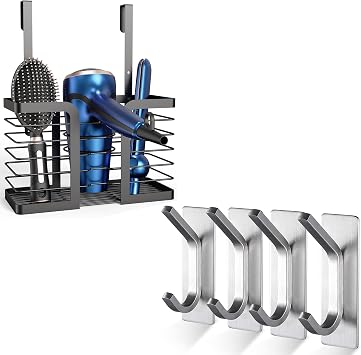 YIGII Hair Dryer Holder + Towel Hook/Adhesive Hooks