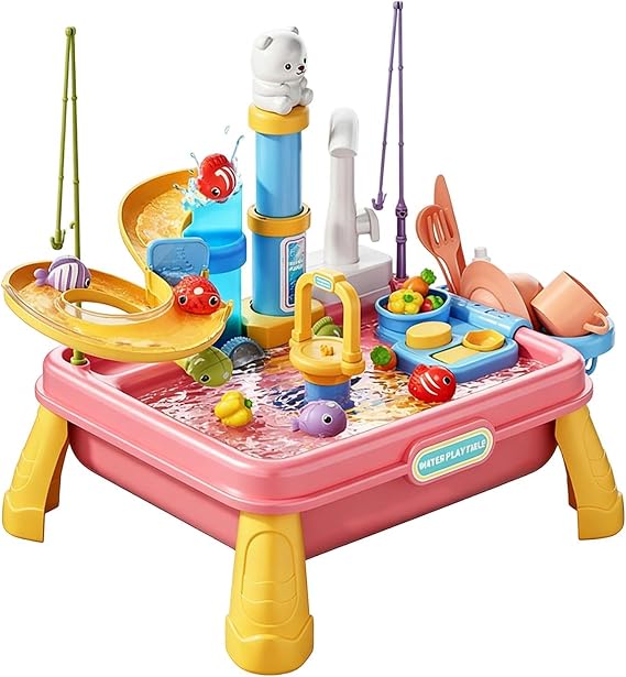 Kids Water Tables for Outside Outdoor Sensory Game Built-In Pump | Water Activity Table for Boys Girls Ages 4-8 Classroom Daycare Patio Beach Garden Park