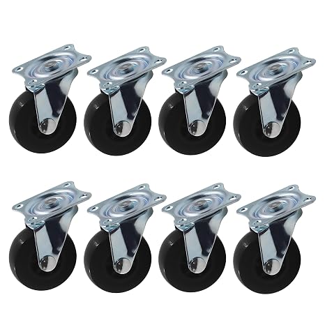 Heavy Duty Industrial Caster Wheel PU No Noise Mini Wheels,TTZEZE 360 Degree Swivel Rectangle Top Plate Castor with Rubber Base,Rolling Smooth Wheels for Cart,Workbench 1.5 Inch Caster Set of 8