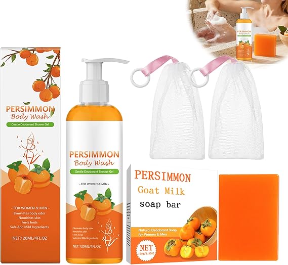 FunnAura Persimmon Soap and 120ml Persimmon Body Wash Kit for Women With Coconut Oil Strong Odor Smell Remove