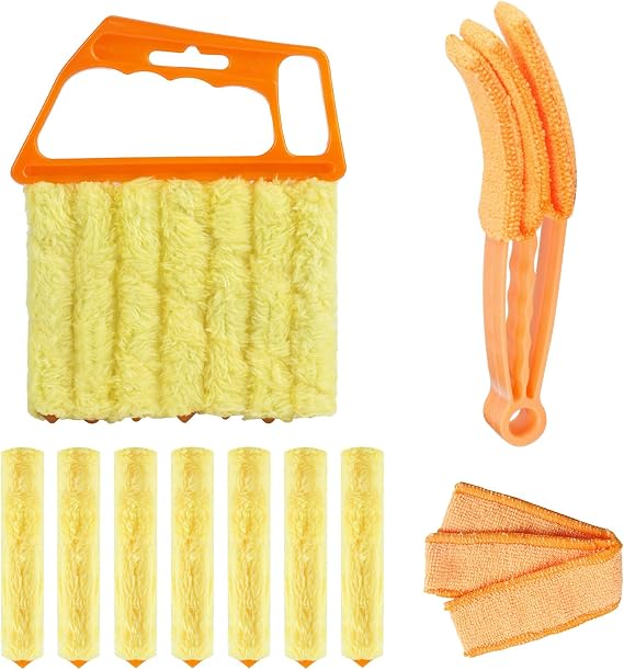 10-Pack Window Blind Cleaner Set:, Blinds Cleaner Brush, Blind Brush | Includes17-Finger Detail Brush,1Shutter Cleaning Brush,and Replacement Heads,Efficient for Blinds,Vents,Keyboards,and More.