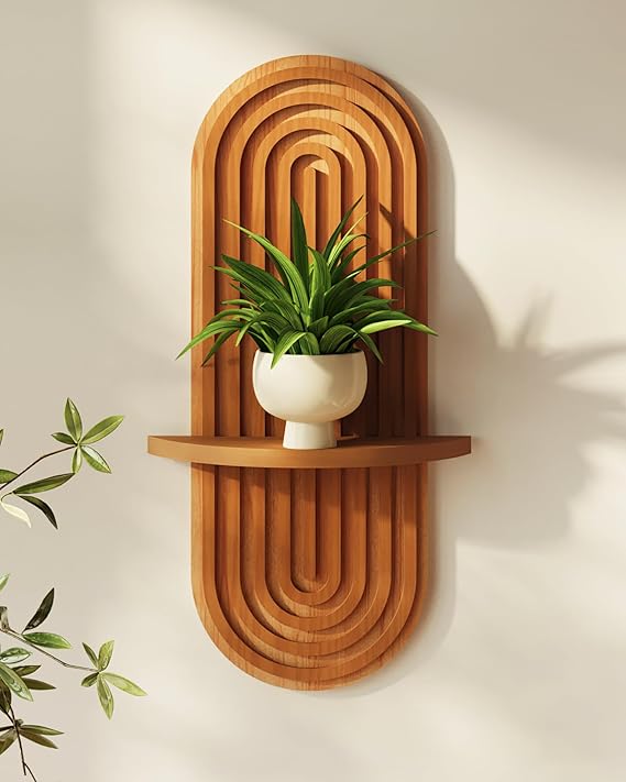 Bamworld Boho Wall Decor Plant Wall Shelf Wooden Plant Holder Brown