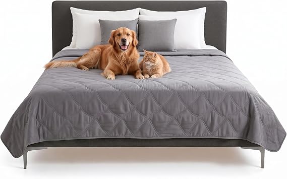 FurHaven Waterproof Blanket & Furniture Protector Cover with Non-Slip Backing, Machine Washable, Jumbo/King, Quilted Twill, Gray