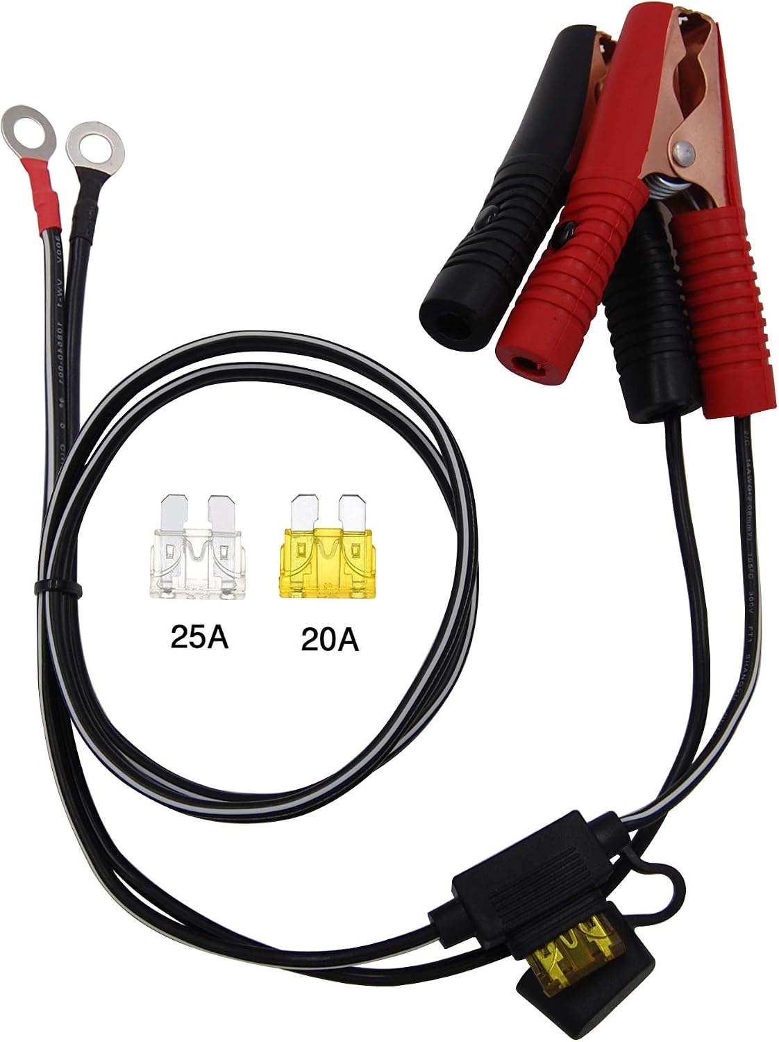 3ft  0.92m 14 AWG Extension Cord Eyelet Terminal with Battery Clamp 12V 24V Battery Clip-On For High-power inverter,boat,RV battery,air pump,car fridge,car cooler,cart fan and other device