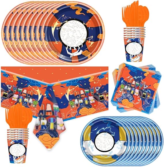 81Pcs Cartoon Party Tableware Set , Anime Theme Party Decoration, Cartoon Birthday Decoration Supplies