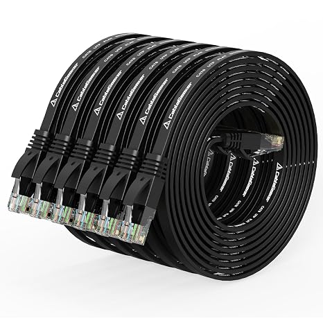 CableGeeker Cat 6 Flat Ethernet Cable 7ft 6Pack, 10Gbps, Black | OFC Bare Copper 30AWG UTP Patch Cable, 550MHz, RJ45 Gold-Plated, Snag-Less Boots, Ideal for Gaming, Streaming, Router