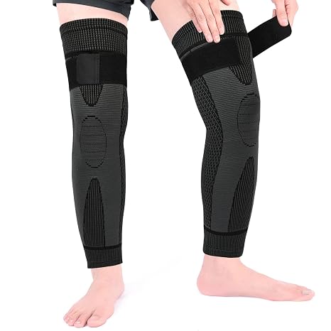 Knee Compression Sleeves, 2 Pack Knee Support Brace, Adjustable Leg Sleeves for Men Women, Anti Sliping Ventilation, Meniscus Tear, Joint Pain, Running, Squats, Basketball, Volleyball, Gym