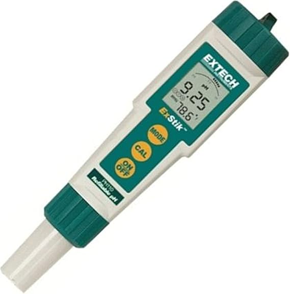 Extech PH110 Waterproof ExStik pH Meter, Refillable Electrode | pH with analog bargraph, IP57 waterproof, 1/2/3-point auto calibration, refillable flat-surface electrode