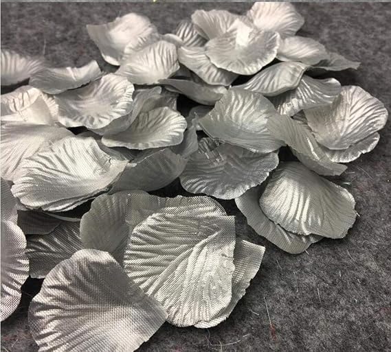 1000 x Artificial Flora Petal Roses Flowers Confetti, Romantic Decorations for Wedding Birthday Bridal Shower Valentines Marriage Proposal, Silver