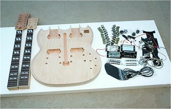 Unfinished Guitar Kit 1 Set DIY Unfinished Double Guitar Neck and Body Guitar Kit All Parts Handmade Guitar Body