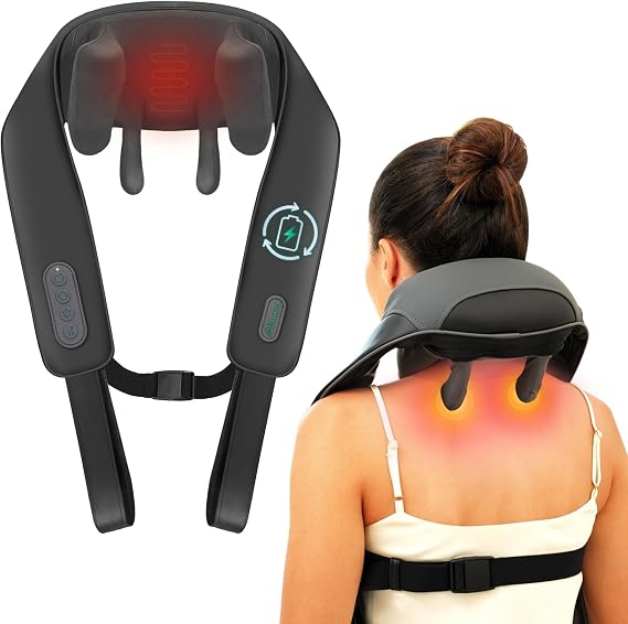 Snailax 4D Cordless Neck and Shoulder Massager with Heat and Kneading | 2 Shiatsu Modes, 3 Speeds, 2 Heat Levels, Large-Capacity Battery, 100-Min Runtime, Hands-Free Strap, Washable Sleeve