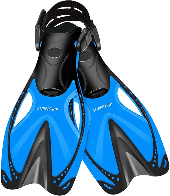 Supertrip Kids Snorkel Fins Swim Fins for Lap Swimming Age 6-14 | Adjustable Short Flippers, Travel Size Diving Fins Scuba Fins, Snorkeling Gear for Boys Girls Pool Beach