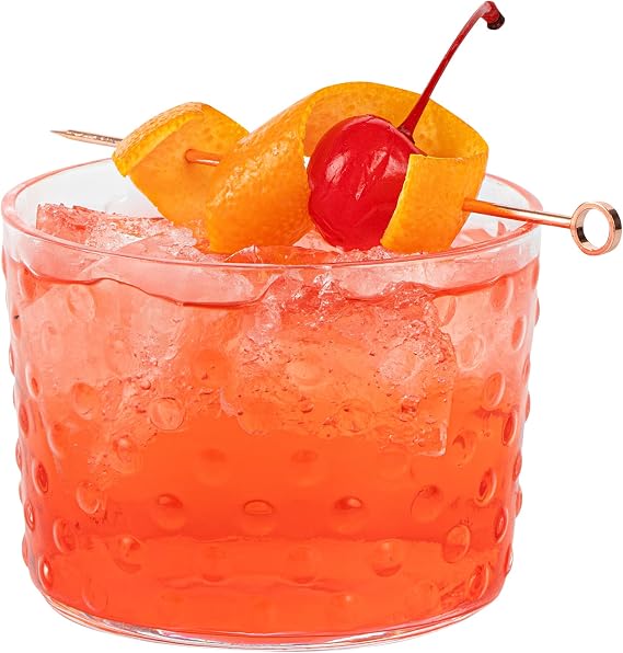 Restaurantware Rocks Glasses 24 Count 7.5 Ounces Crystal Clarity Hobnail Tumblers Handcrafted Bar Glassware Clear Knobbed Surface