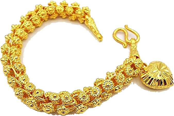 Heart Pikun Flower Lai Thai Gold Plated Bangle 22k 24k Thai Baht Yellow Gold Filled Bracelet Jewelry Women