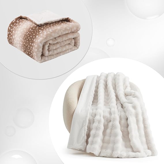 Cozy Bliss Luxury Faux Fur Throw Blanket Animal Striped Print 50 * 60 Inches and Cream Luxury Faux Fur Throw Blanket 50 * 60 Inches