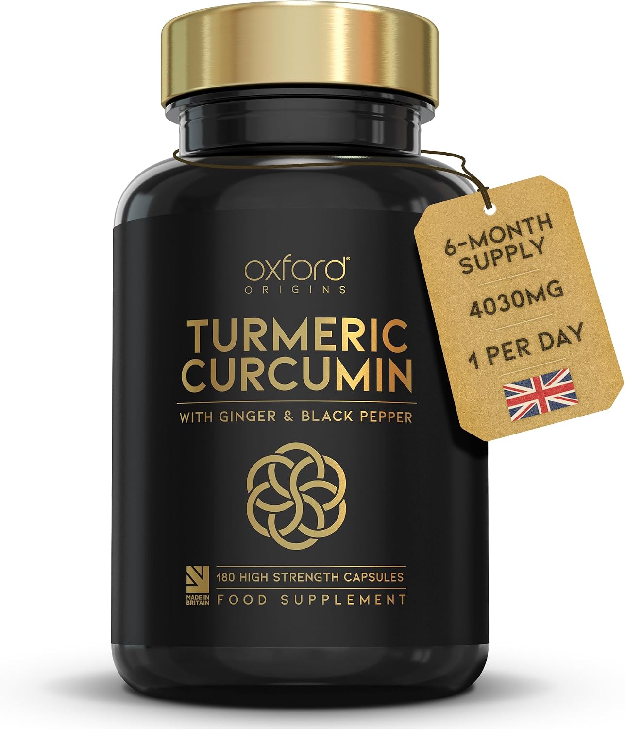 Advanced Turmeric and Black Pepper Capsules 4030mg Made in the UK | ONE per Day Turmeric Supplement with Ginger &amp; Black Pepper | 180 High Strength Tumeric Curcumin Capsules for Joints | 6 Month Supply