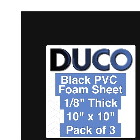 Duco USA-Made Expanded PVC Sheet 1/8" Thick - 3 Pack of 10 x 10" Matte Black Closed Cell Foam Board - Lightweight Rigid 3mm PVC Plastic Sheet for Crafts, Signage, Displays, DIY Projects, Modeling