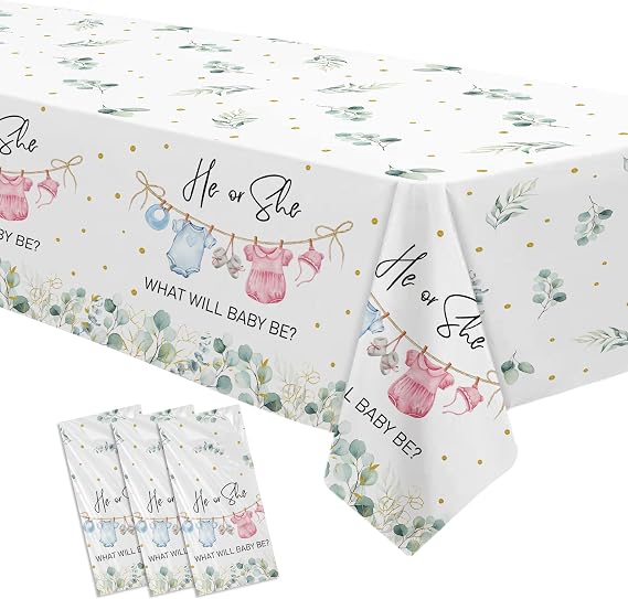 APOWBLS Baby Clothes Gender Reveal Decorations Tablecloth, 3Pack, 55 x 86in