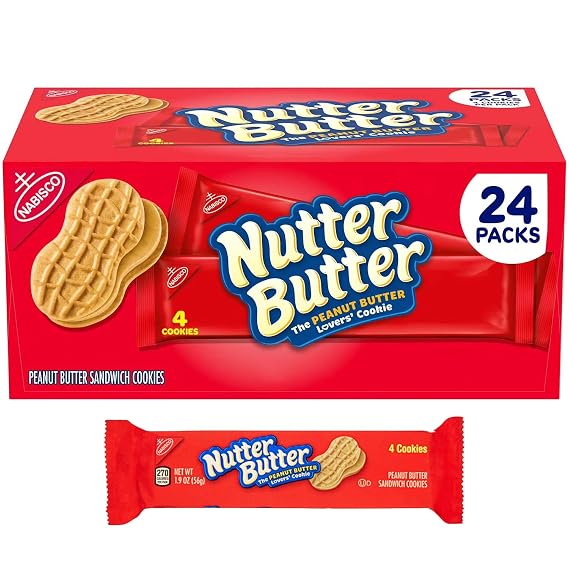 Nutter Butter Peanut Butter Sandwich Cookies, 24 Pack Crunchy Classic Snack Packs, Individually Wrapped Cookies for Lunchboxes, Sharing & On-the-Go Snacking