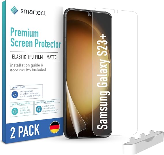 smartect TPU Screen Protector 2 Pieces Matte for Samsung Galaxy S23 Plus | Protective Screen HD Anti Scratch, Anti Glare, Bubble Free, Anti-Fingerprint, Case Friendly