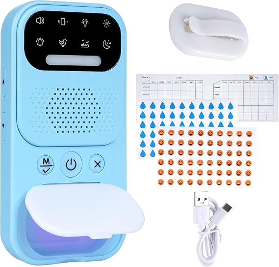 Wireless Bed Wetting Alarm with High Sensitivity Sensor, Blue | UV Mode/Night Pee Alarm Suitable for Seniors, Boys, Girls & Older Kids, Ideal for Nighttime Bedwetting Training