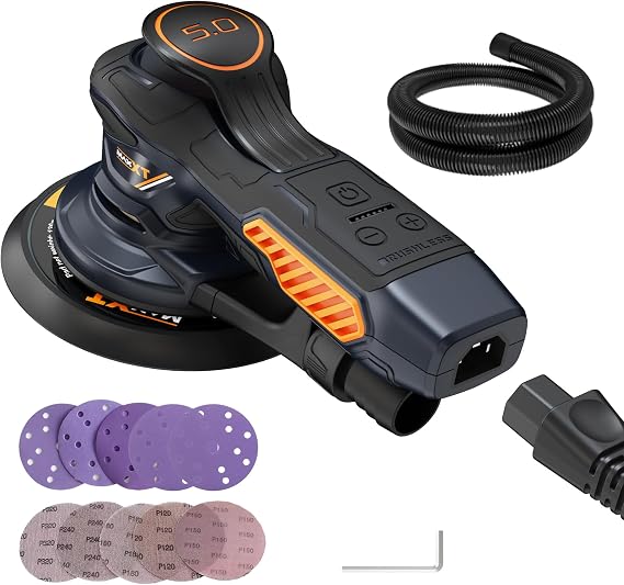 MAXXT Ramdon Orbital Sanders for 6inch, 10000 RPM Electric Orbital Sander with 10PCS Sandpapers, 6 Variable Speed Wood Sander for Woodworking/Sanding/Polishing