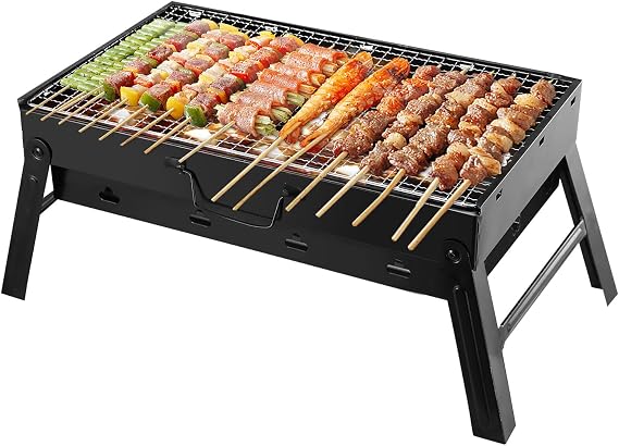 Portable BBQ Grill, Foldable Charcoal Grill Lightweight Smoker Grill for Outdoor Cooking Camping Hiking Picnics Tailgating Backpacking Party (Mini gril(17.7x10x11"))