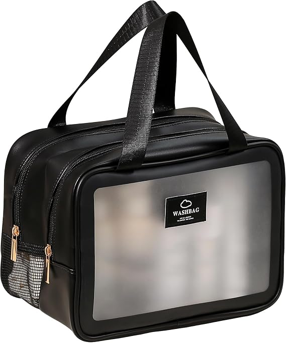 Heliar Large Travel Toiletry Bag with Dry Wet SeparationWaterproof Wash Bag for Man and Women, Clear & Matte shower bag for Gym, Overnight, Swimming, and Business Trips (Black)