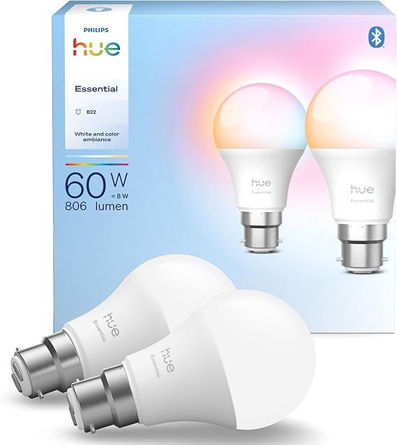 Philips Hue A60 LED Smart Bulb, E27, 2 Pack