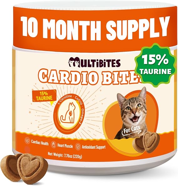 Cat Cardio Bites - Taurine for Cats CoQ10, L-Carnitine & Fish Oil, 7.76 oz | With Taurine to Support Immune & Heart Health, Cardiovascular & Vision Health for All Breeds Including Kittens & Senior Cats