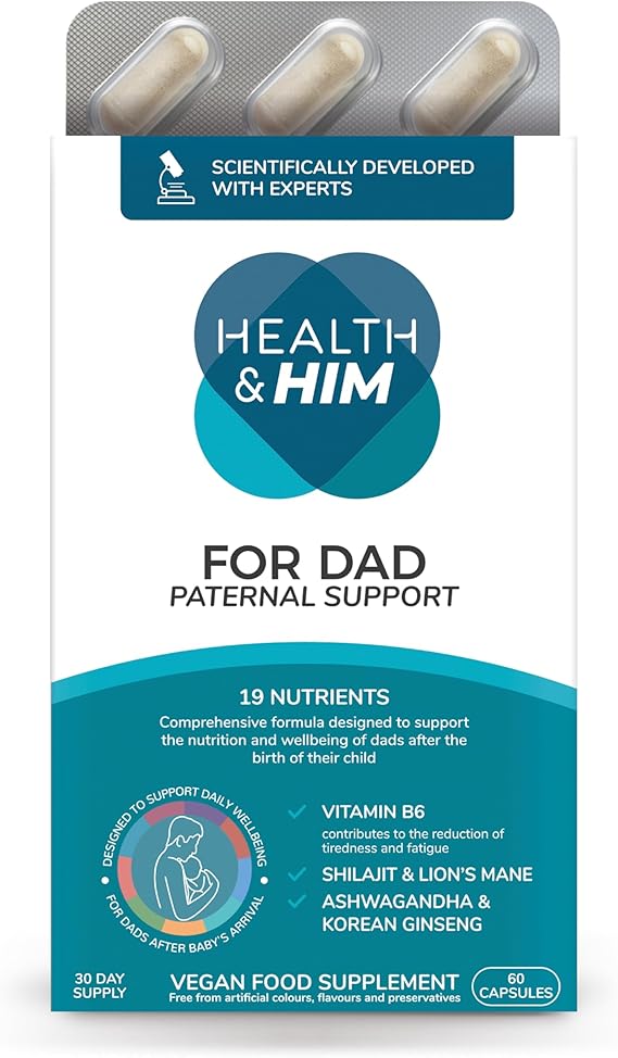 Health &amp; Him for Dad - Mens Multi-Nutrient Paternal Support - Contains Shilajit, Lion's Mane, Ashwagandha &amp; Korean Ginseng - 60 Capsules - 30 Day Supply - Vegan &amp; Gluten Free