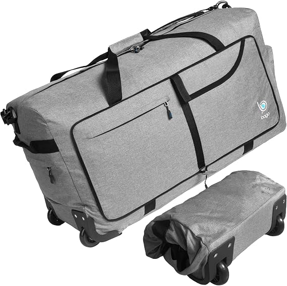 Bago Rolling Duffle Bag with Wheels - 30" 100L Foldable Weekender Bag, Waterproof Travel Duffel Bags Heavy Duty Lightweight Duffle Bag for Traveling, Rolling Duffel Bags with Wheels (Snow Gray)