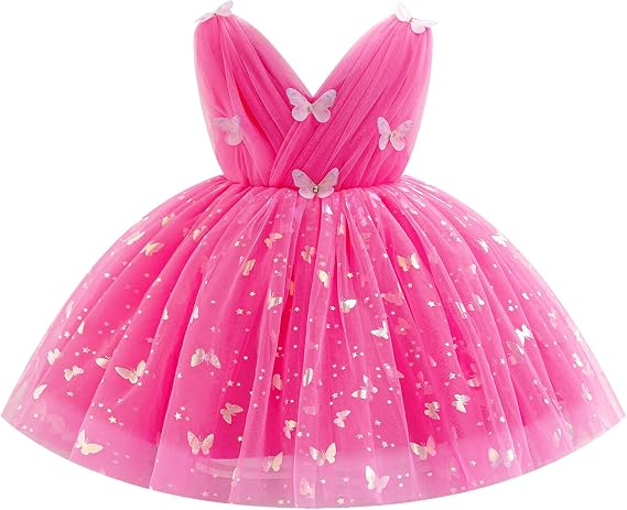 IBTOM CASTLE Girls Butterfly Party Tutu Tulle Dress for Wedding Toddlers | Flower Girls Dress V-neck Princess Gown, Baby Formal Birthday Dress, Pageant Photoshoot Outfit, Cake Smash Easter Gowns
