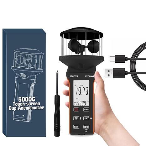 BTMETER Cup Anemometer CFM Air Flow Meter with 360 Cup Sensor & Direction