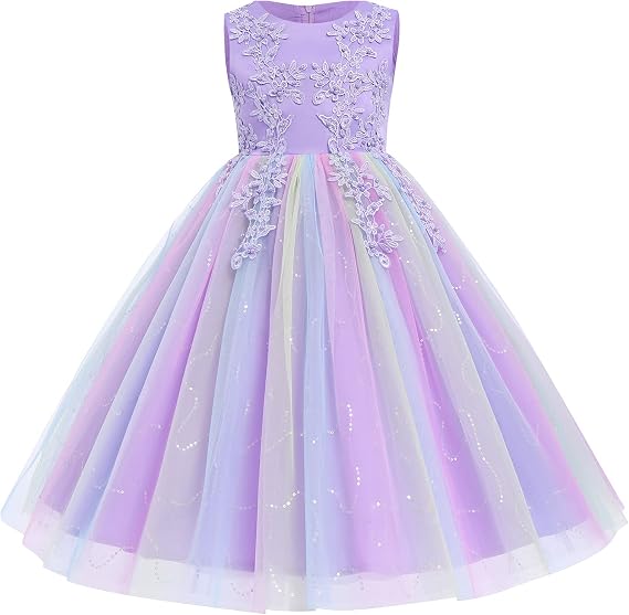 Flowers Girls Tulle Lace Princess Pageant Festival Carnival Floor Long Prom Dance Formal Evening Maxi Dresses