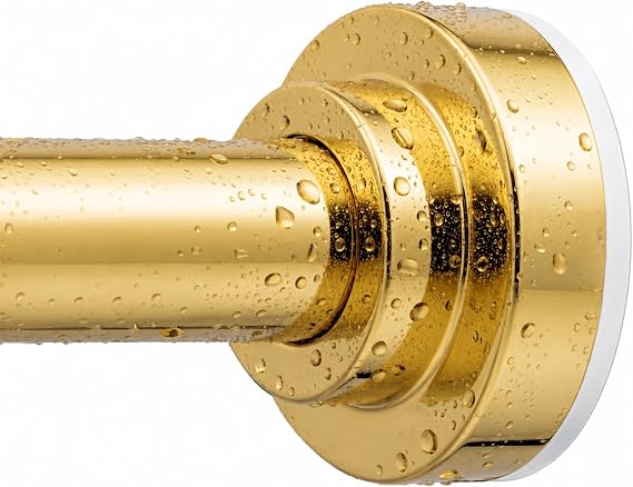 TEECK Shower Curtain Rod, 27-76 inch Adjustable Spring Tension Curtain Rod, Never Rust Anti-Slip Shower Curtain Rod for Bathroom, No Drilling, Never Collapse, Easy to Use, Gold